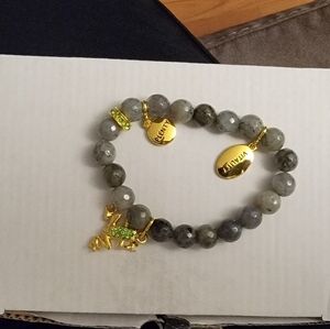 Danbury Mint Gold and grayish-green Beaded Bracelet with Frog Charm